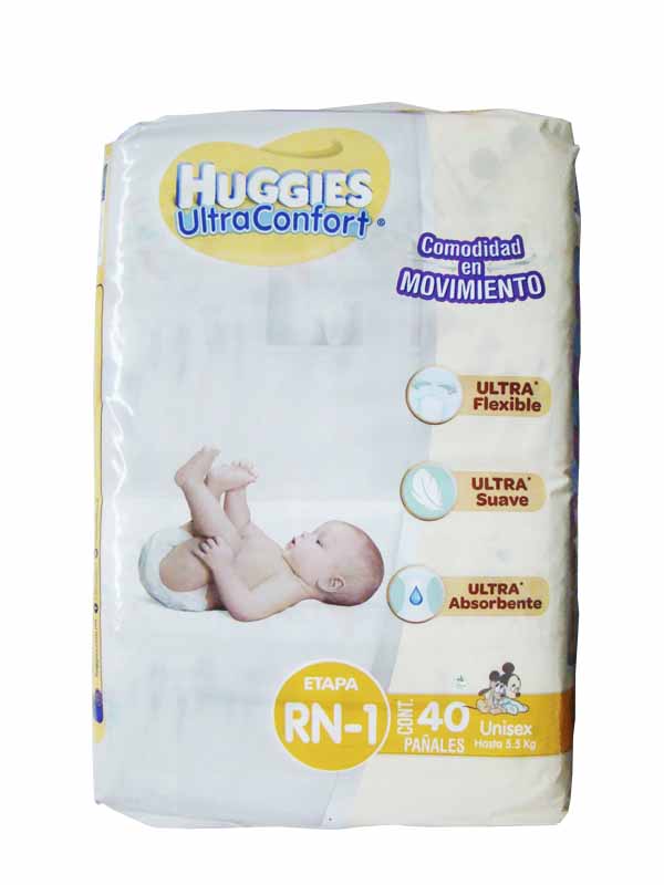 Pañales Huggies Ultraconfort Etapa 1 Recien Nacido 40 pz